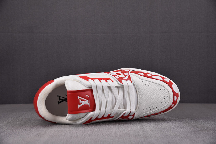 l&v x yayoi kusama trainer white red