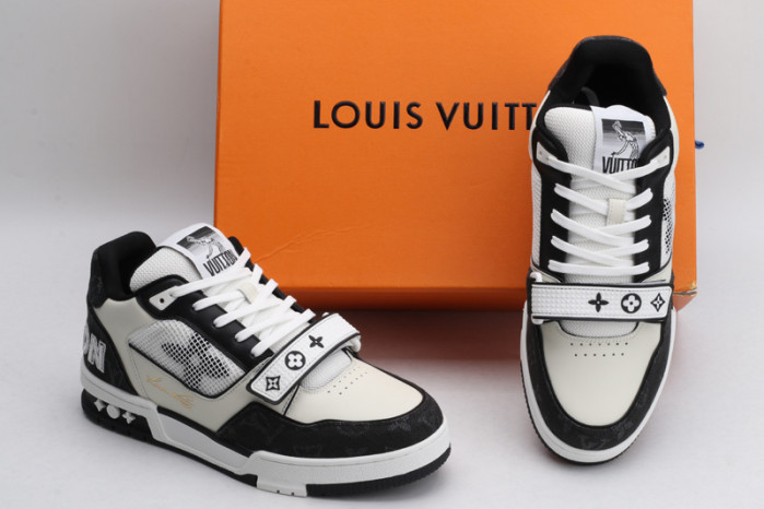 l&v trainer velcro strap monogram denim black white