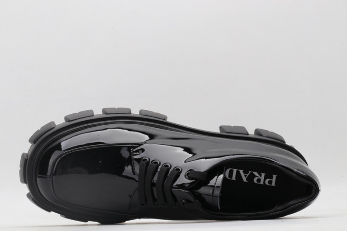 prad patent leather and nylon lace-up shoes