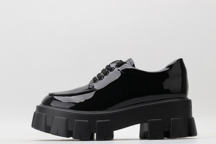 prad patent leather and nylon lace-up shoes